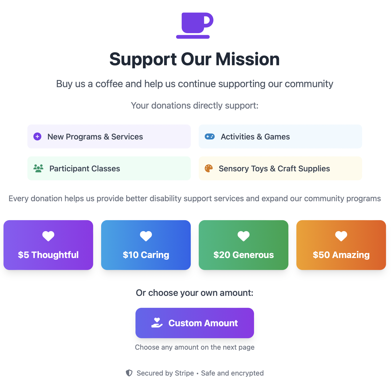 Donation platform interface