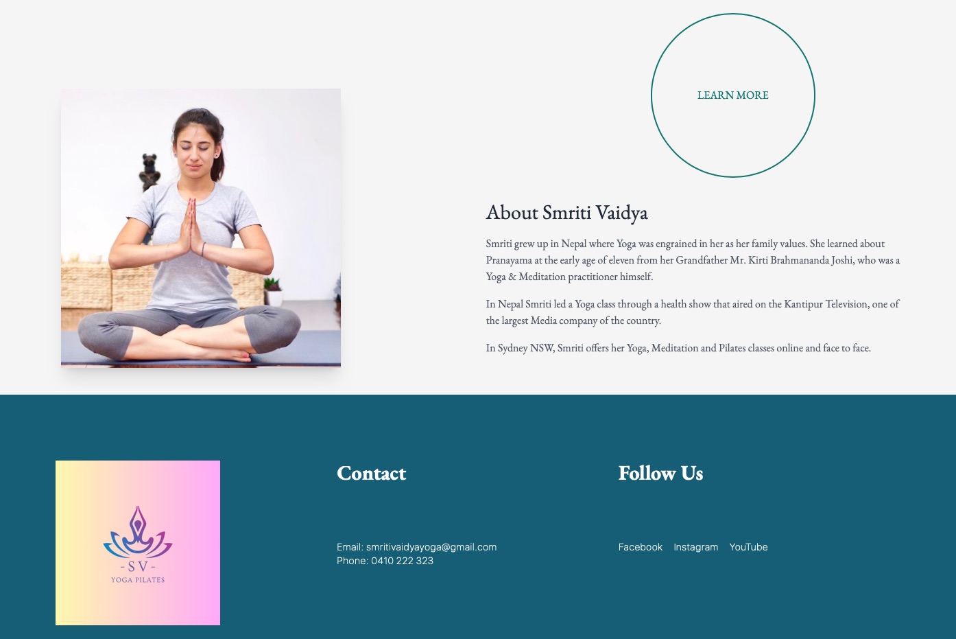 SV Yoga & Pilates interface showcase